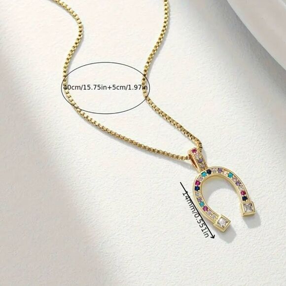 Multicolored Cubic Zirconia Horseshoe Pendant Necklace NWT - Picture 4 of 8